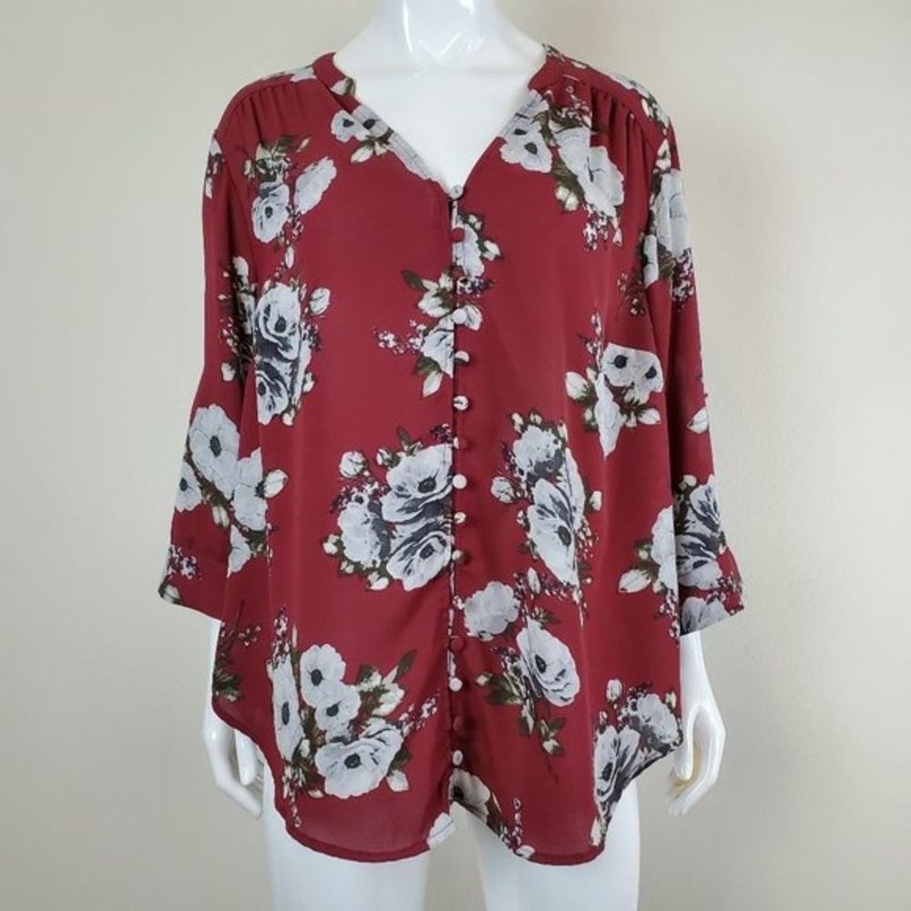 Torrid Plus Size Maroon Floral Button Blouse